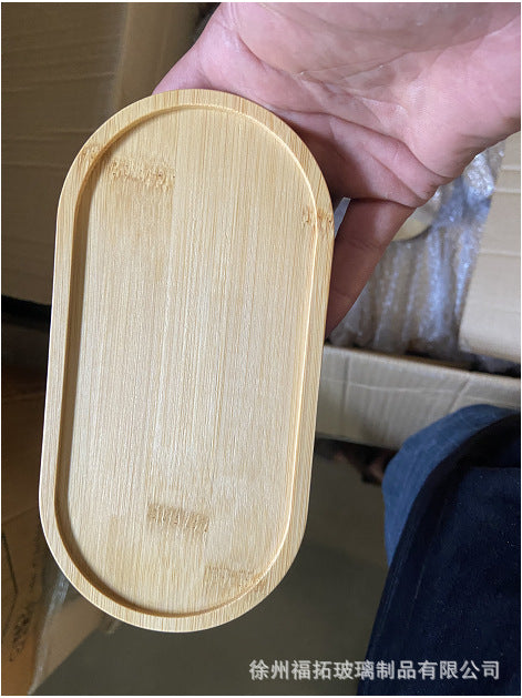 Glass Soap Dispenser set of Two. Brown on Bamboo Tray