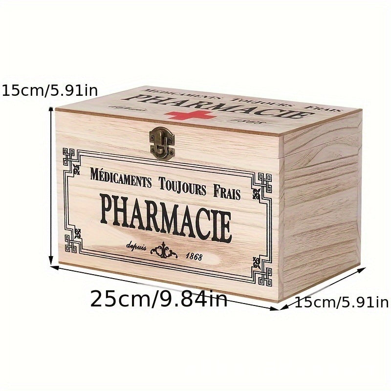 Vintage Wooden First Aid Box Large Capacity Retro Medicine Storage Chest