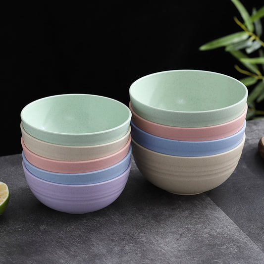 Durable Wheat Straw Plastic Bowls Set, Reusable, Fall-Proof, Eco-Friendly Tableware