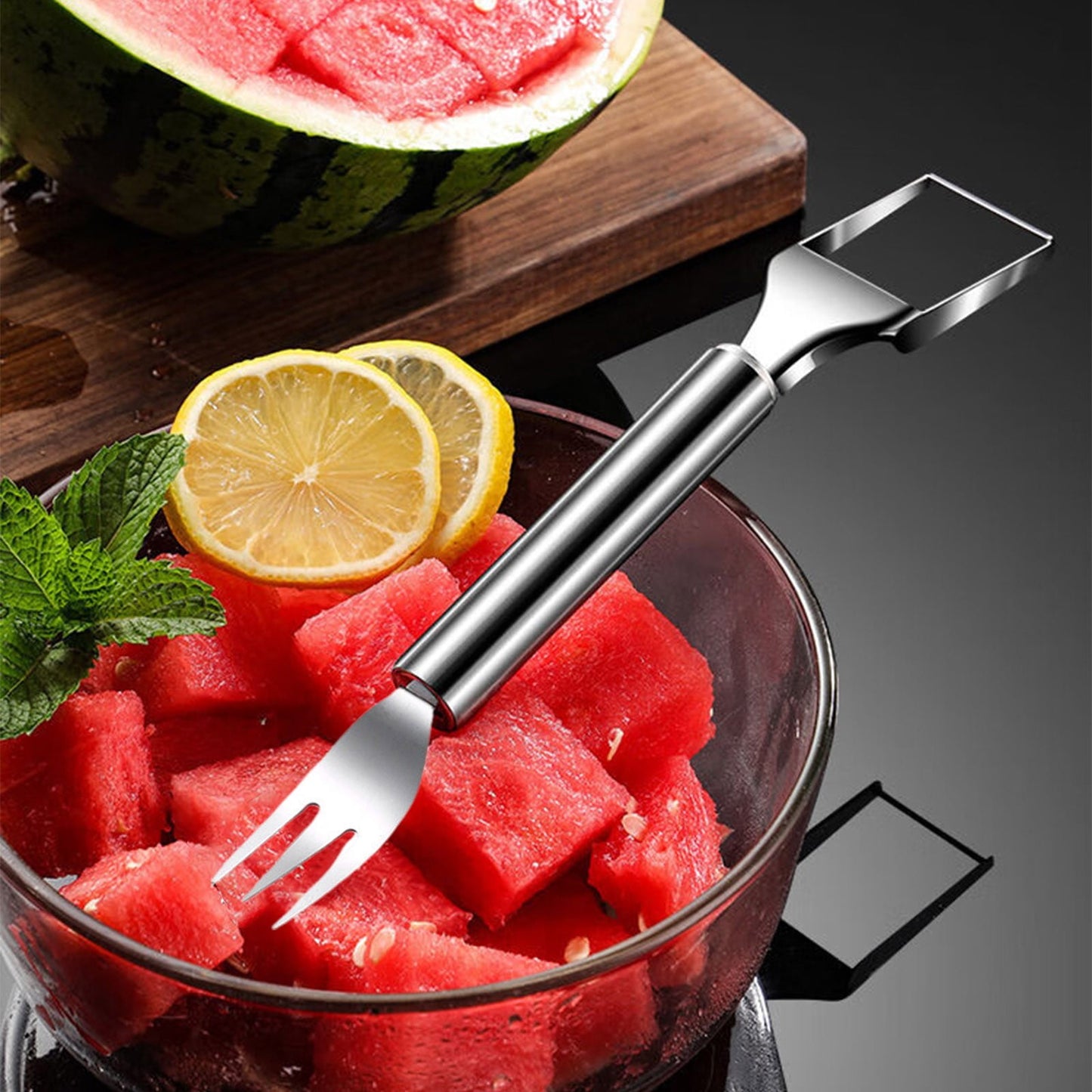 2-in-1 Stainless Steel Watermelon Slicer Fork Tool for Easy Summer Cubes