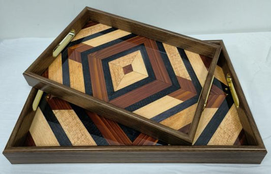 Wood Serving Tray | Modern Wood Tray Set of Two