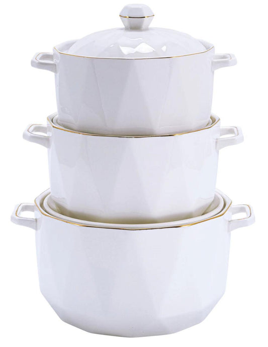 THREE Serving DIAMOND POT SET