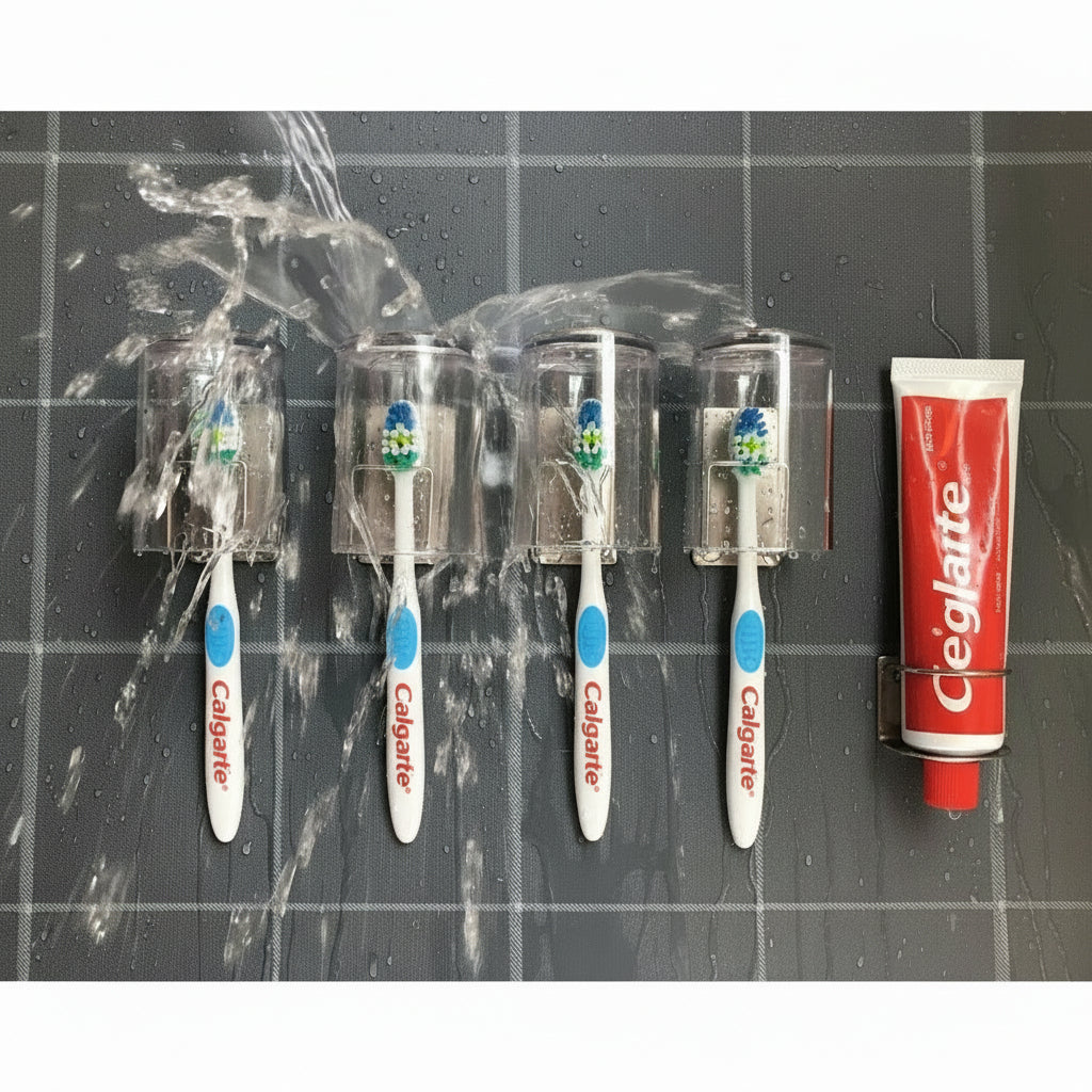Durable 304 Stainless Steel Wall-Mounted Toothbrush & Toothpaste Organize Set
