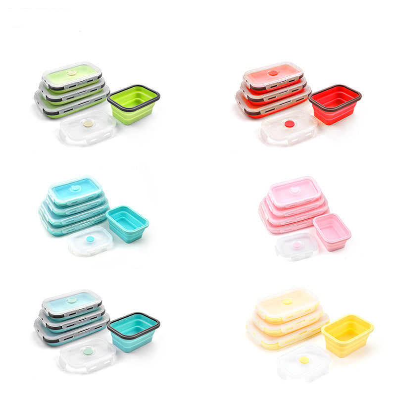 Foldable Silicone Lunch Container, Portable Microwave Bento Box, Square Food Storage