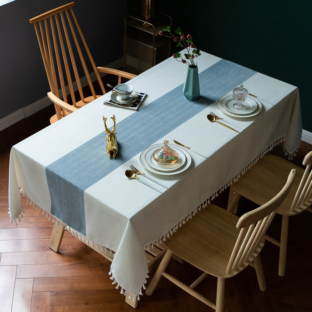 Elegant Cotton Linen Square Table Mat & Coffee Table Cover - Nordic Striped Design