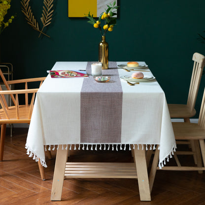 Elegant Cotton Linen Square Table Mat & Coffee Table Cover - Nordic Striped Design