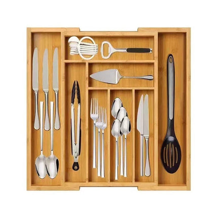 Bamboo Expandable Silverware Organizer Utensils Holder