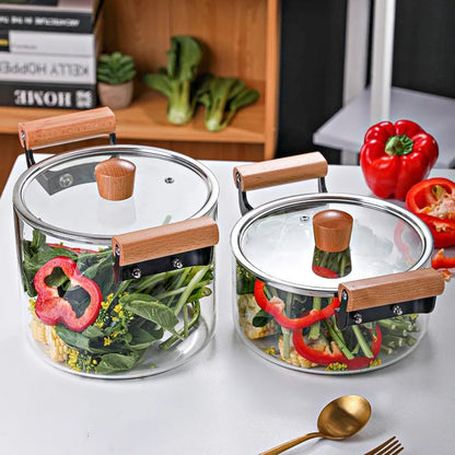 Heat resistant cooking glass cookware set cooking pot transparent microwave cookware set