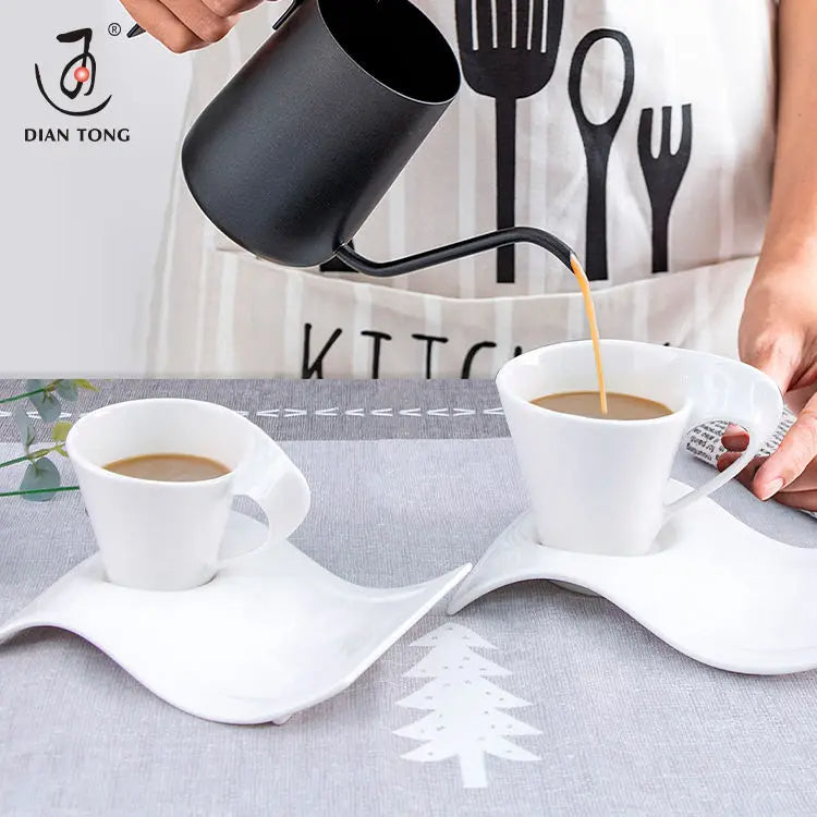 white creative wave coffee cups and saucers
