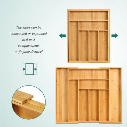 Bamboo Expandable Silverware Organizer Utensils Holder