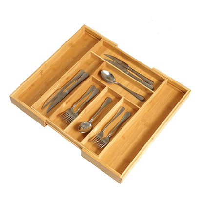 Bamboo Expandable Silverware Organizer Utensils Holder