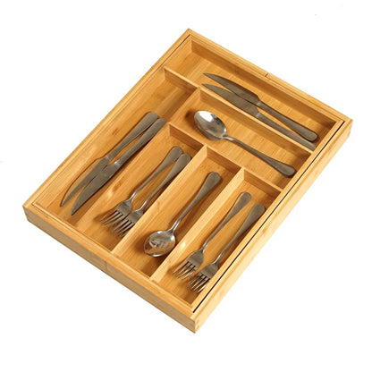 Bamboo Expandable Silverware Organizer Utensils Holder