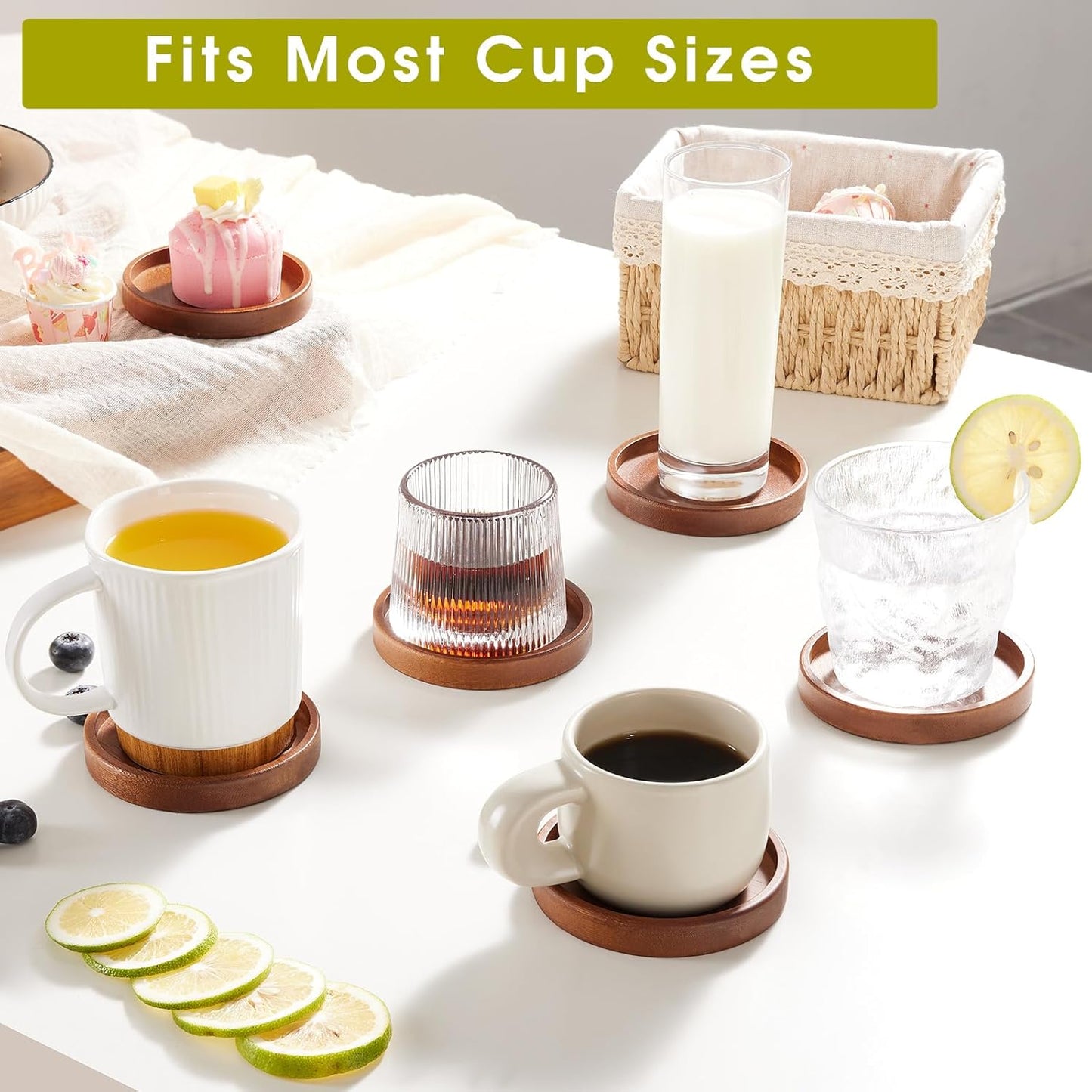 Premium Natural Wood Drink Coasters Set with Holder for Modern Home Decor