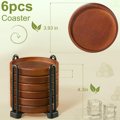 Premium Natural Wood Drink Coasters Set with Holder for Modern Home Decor