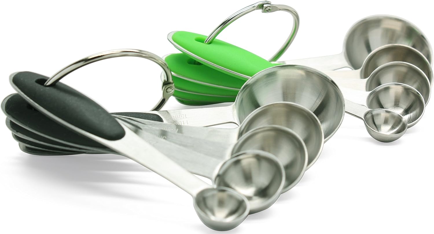 Premium 18/8 Stainless Steel Measuring Spoons Set, 5-Piece Engraved, Soft-Touch Black Handles