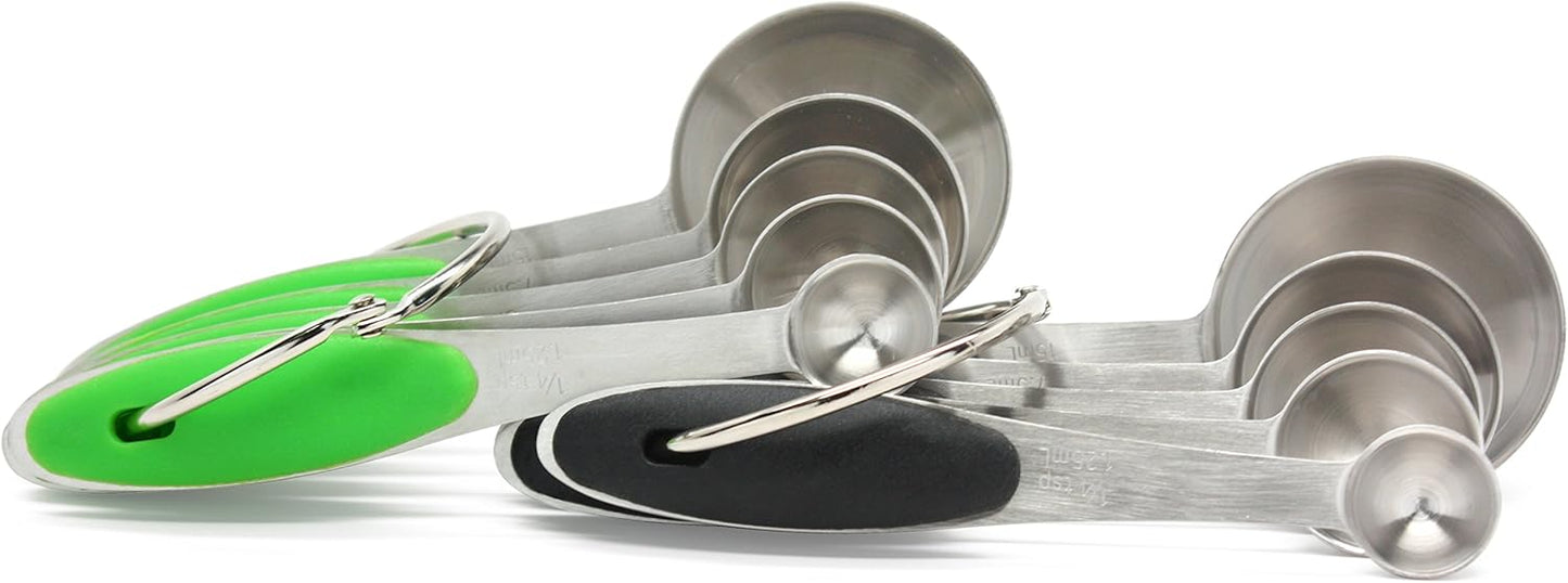 Premium 18/8 Stainless Steel Measuring Spoons Set, 5-Piece Engraved, Soft-Touch Black Handles