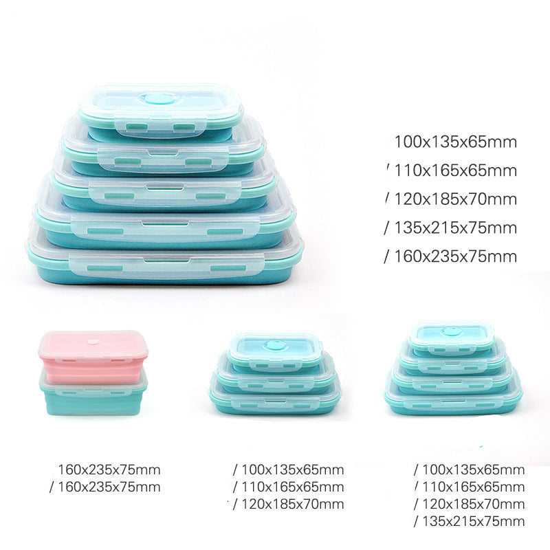 Foldable Silicone Lunch Container, Portable Microwave Bento Box, Square Food Storage