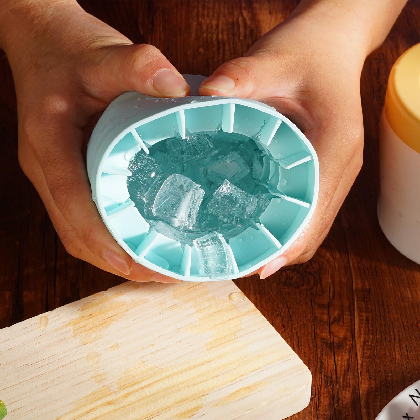 Space-Saving Circular Ice Cube Maker: Quick-Freeze Silicone Bucket Mold, Blue