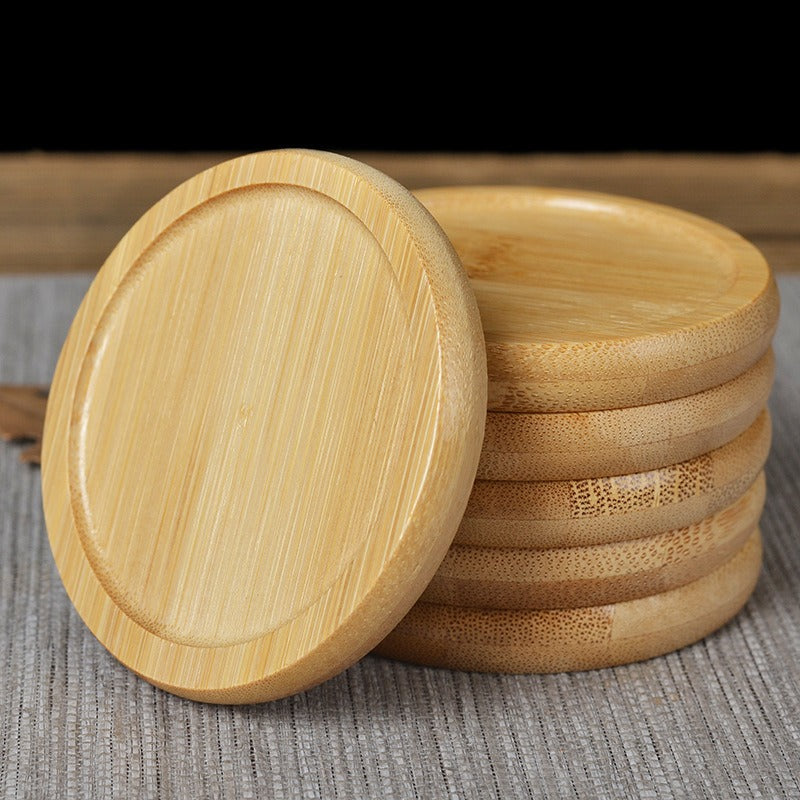 6-Pack Round Bamboo Wood Coasters for Drinks, Tea Cups, Planter Trays