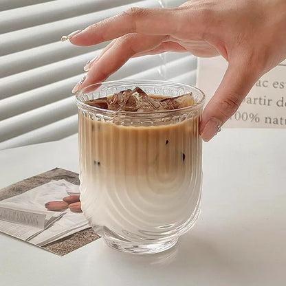 Elegant Striped Glass Highball Cocktail Latte Mug - Handmade Juice Milk Cup