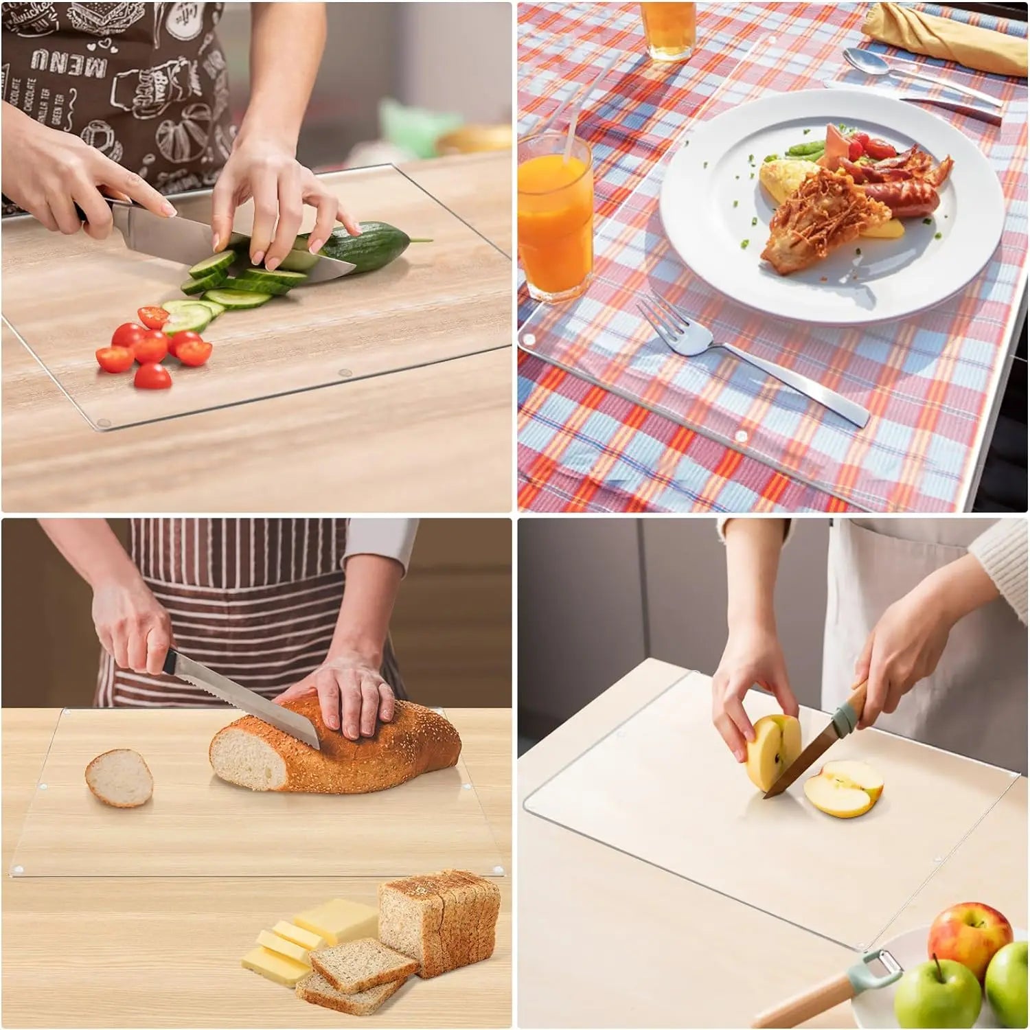 Large Clear Non-Slip Acrylic Cutting Board for Kitchen with Convenient Lip