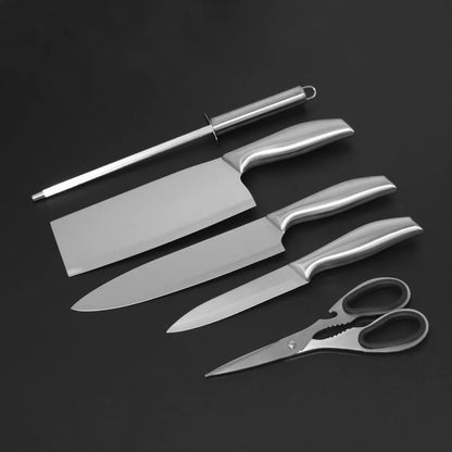 Premium 6-Piece Stainless Steel Kitchen Knife Set with Elegant Wooden Block