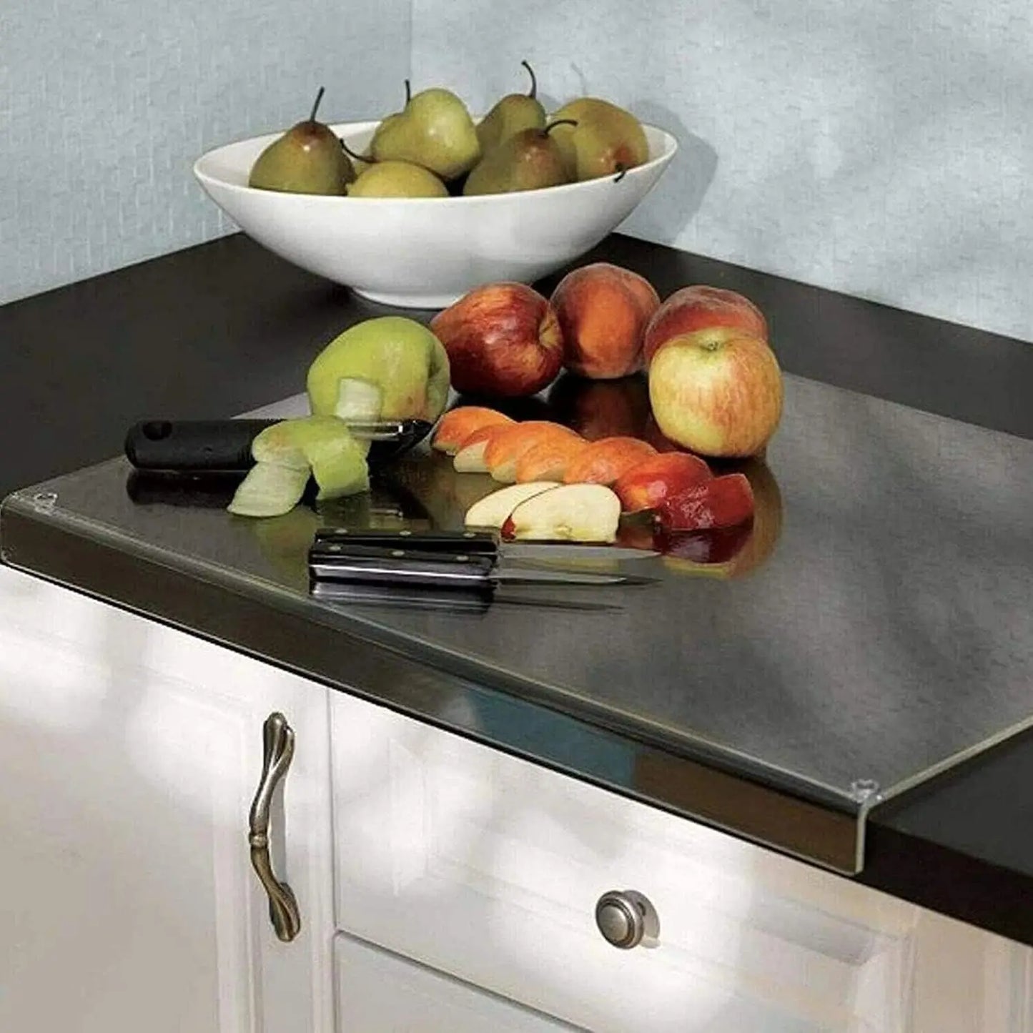 Large Clear Non-Slip Acrylic Cutting Board for Kitchen with Convenient Lip
