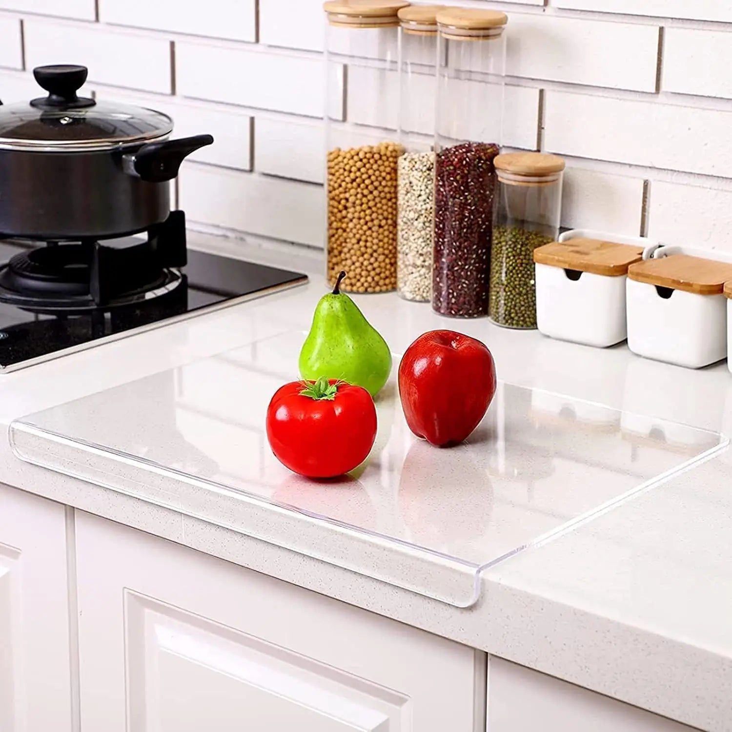 Large Clear Non-Slip Acrylic Cutting Board for Kitchen with Convenient Lip