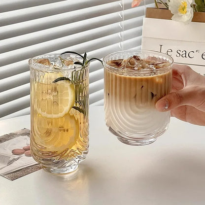 Elegant Striped Glass Highball Cocktail Latte Mug - Handmade Juice Milk Cup