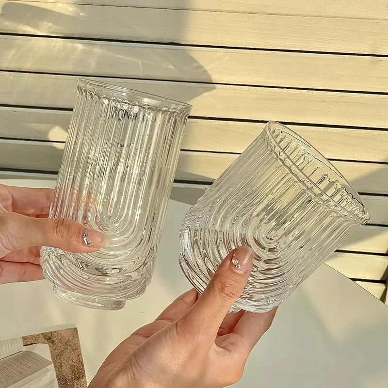 Elegant Striped Glass Highball Cocktail Latte Mug - Handmade Juice Milk Cup