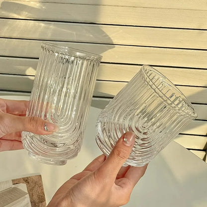 Elegant Striped Glass Highball Cocktail Latte Mug - Handmade Juice Milk Cup