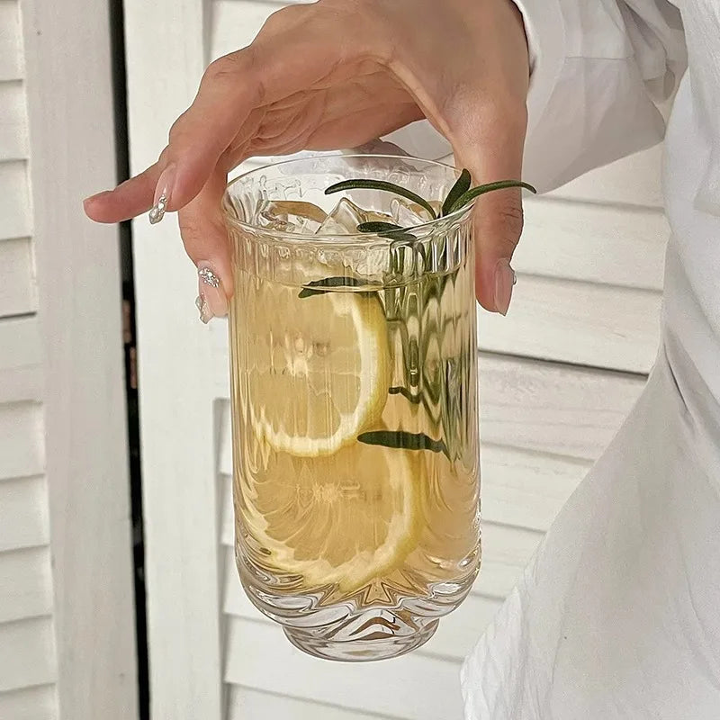 Elegant Striped Glass Highball Cocktail Latte Mug - Handmade Juice Milk Cup