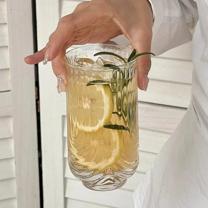 Elegant Striped Glass Highball Cocktail Latte Mug - Handmade Juice Milk Cup