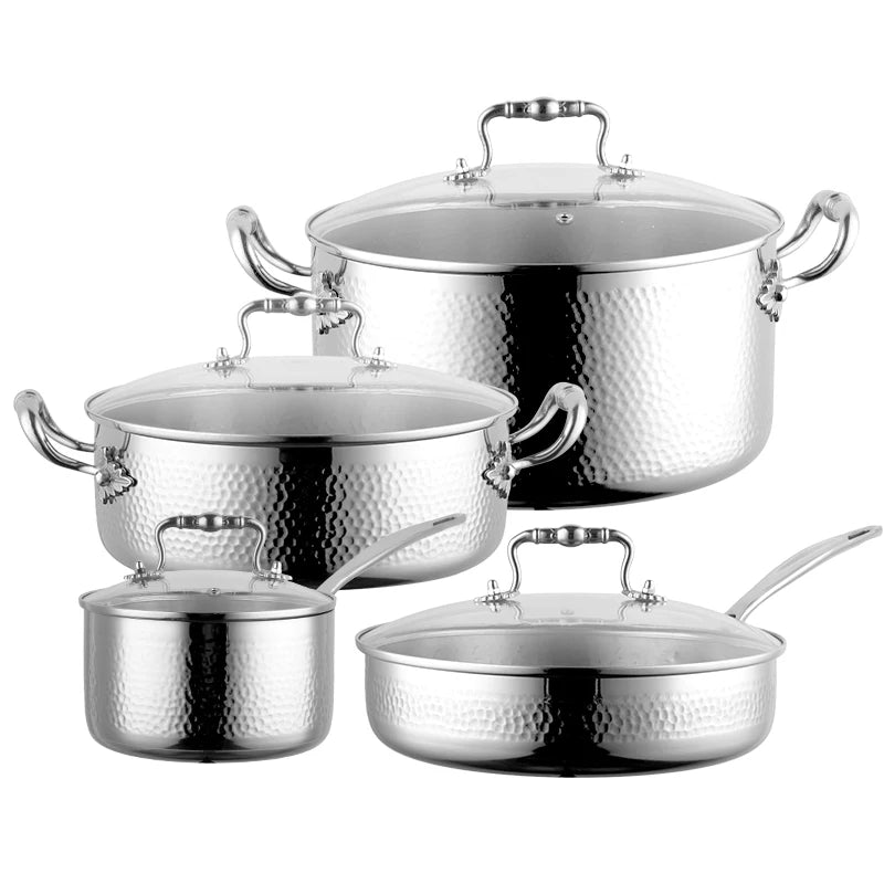 Premium 8-Piece Stainless Steel Cookware Set | Tri-Ply Clad, Maple Leaf Handles