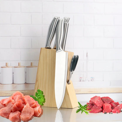 Premium 6-Piece Stainless Steel Kitchen Knife Set with Elegant Wooden Block