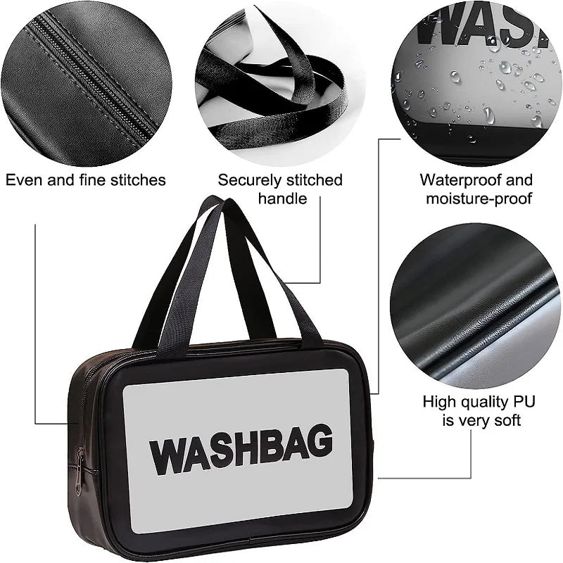 Clear Waterproof PVC Travel Toiletry Bag with Zipper for Makeup & Cosmetics