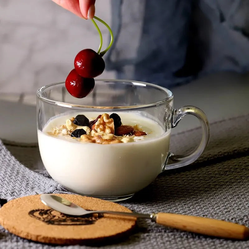 Versatile Glass Mug with Handle for Coffee, Milk, Oatmeal, and Water