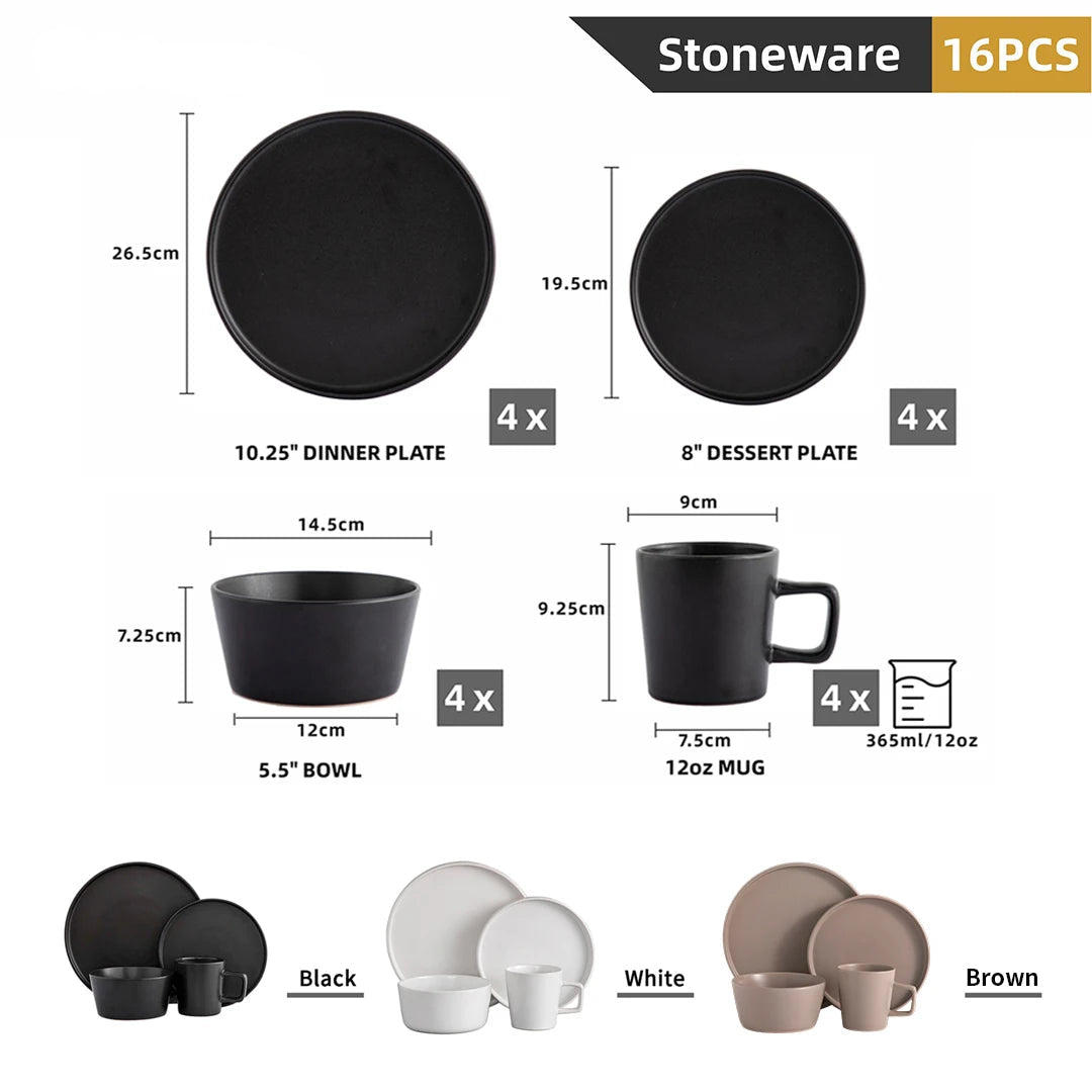 Elegant Modern Ceramic Stoneware Dinnerware Set for 4 - Plates & Bowls
