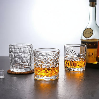 Elegant Hammered Crystal Whiskey Glass - European Style Barware Drink Tumbler 300ml