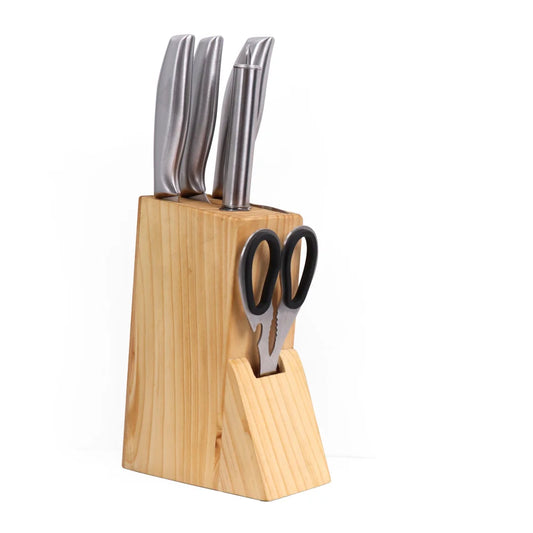 Premium 6-Piece Stainless Steel Kitchen Knife Set with Elegant Wooden Block