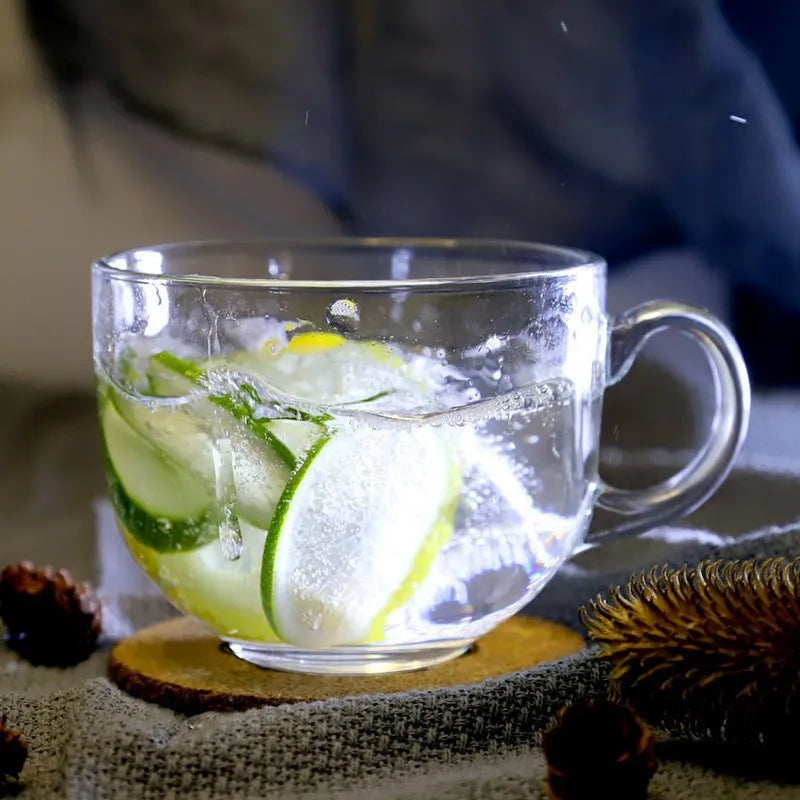 Versatile Glass Mug with Handle for Coffee, Milk, Oatmeal, and Water