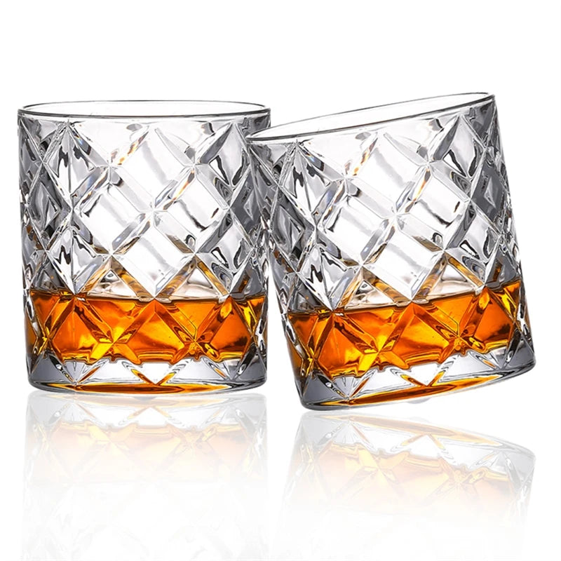 Luxury Crystal Rotating Whiskey Glass - Elegant Lead-Free Drinking Tumbler