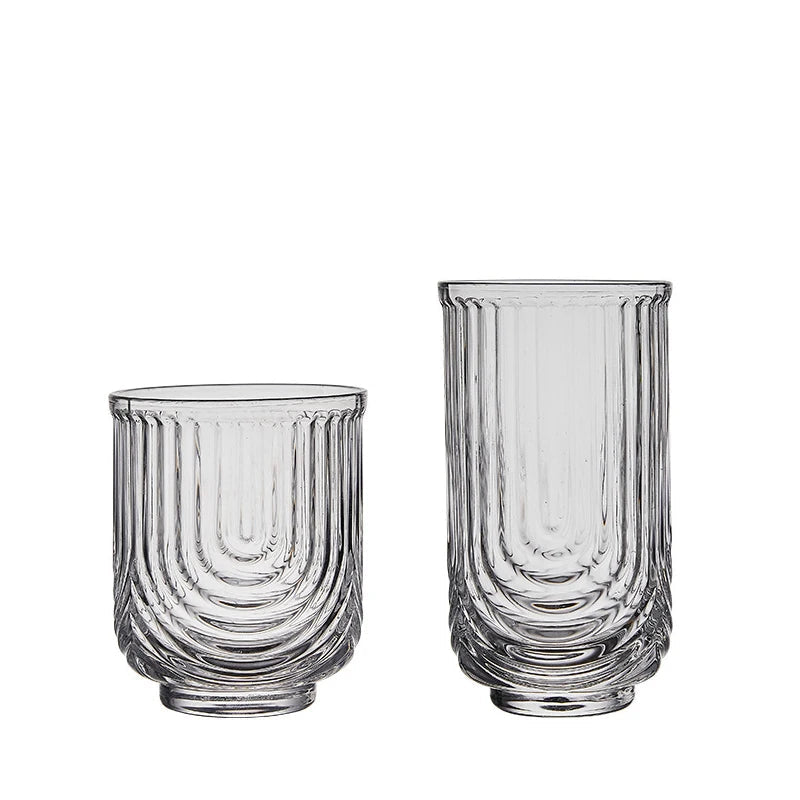Elegant Striped Glass Highball Cocktail Latte Mug - Handmade Juice Milk Cup