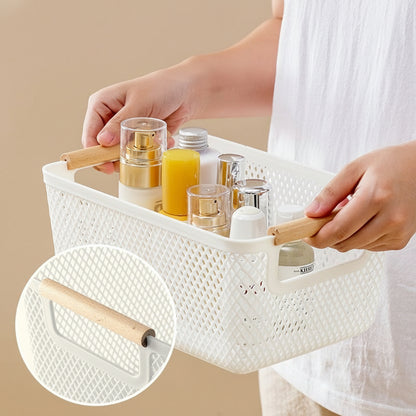 Multipurpose Hollow Plastic Storage Basket with Handles for Home Organization