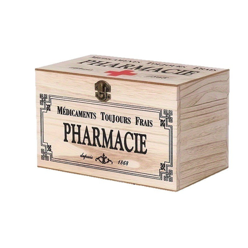 Vintage Wooden First Aid Box Large Capacity Retro Medicine Storage Chest