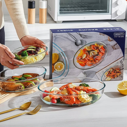 Versatile Oval Glass Baking Dish Set: Microwave & Oven Safe Large Capacity