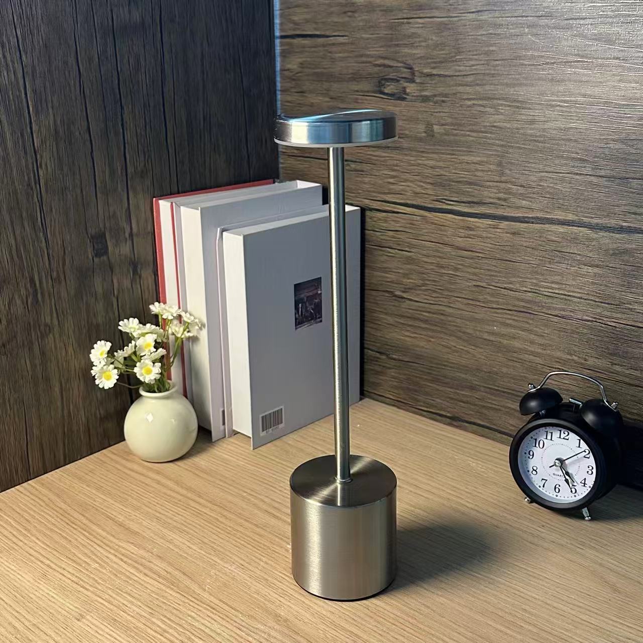 Modern Retro Metal LED Table Lamp, Touch Dimmable Night Light, USB Rechargeable