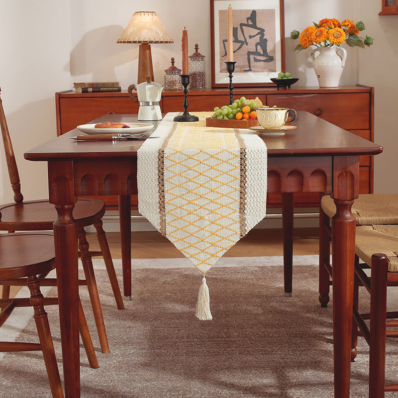 Luxury Symmetrical Tassel Table Runner: Decorative Festive Tea Tablecloth