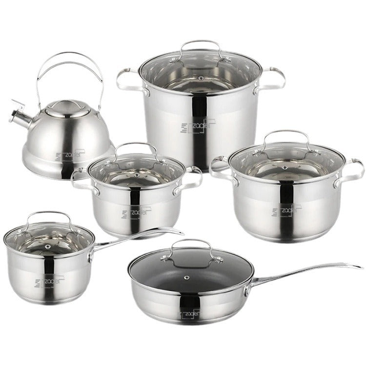 Premium 12-Piece Stainless Steel Cookware Set: Kettle, Pans, Pots Gift
