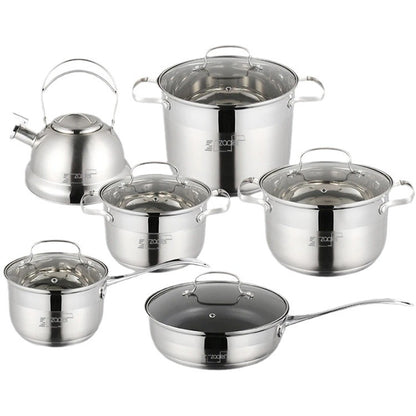Premium 12-Piece Stainless Steel Cookware Set: Kettle, Pans, Pots Gift